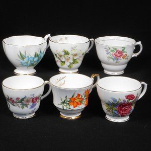 Collection of 6 Fine Bone China Tea Cups, U.K.